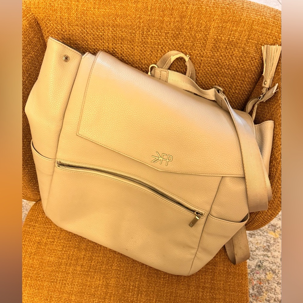 Freshly Picked Beige Leather Shoulder Bag with Front Zip